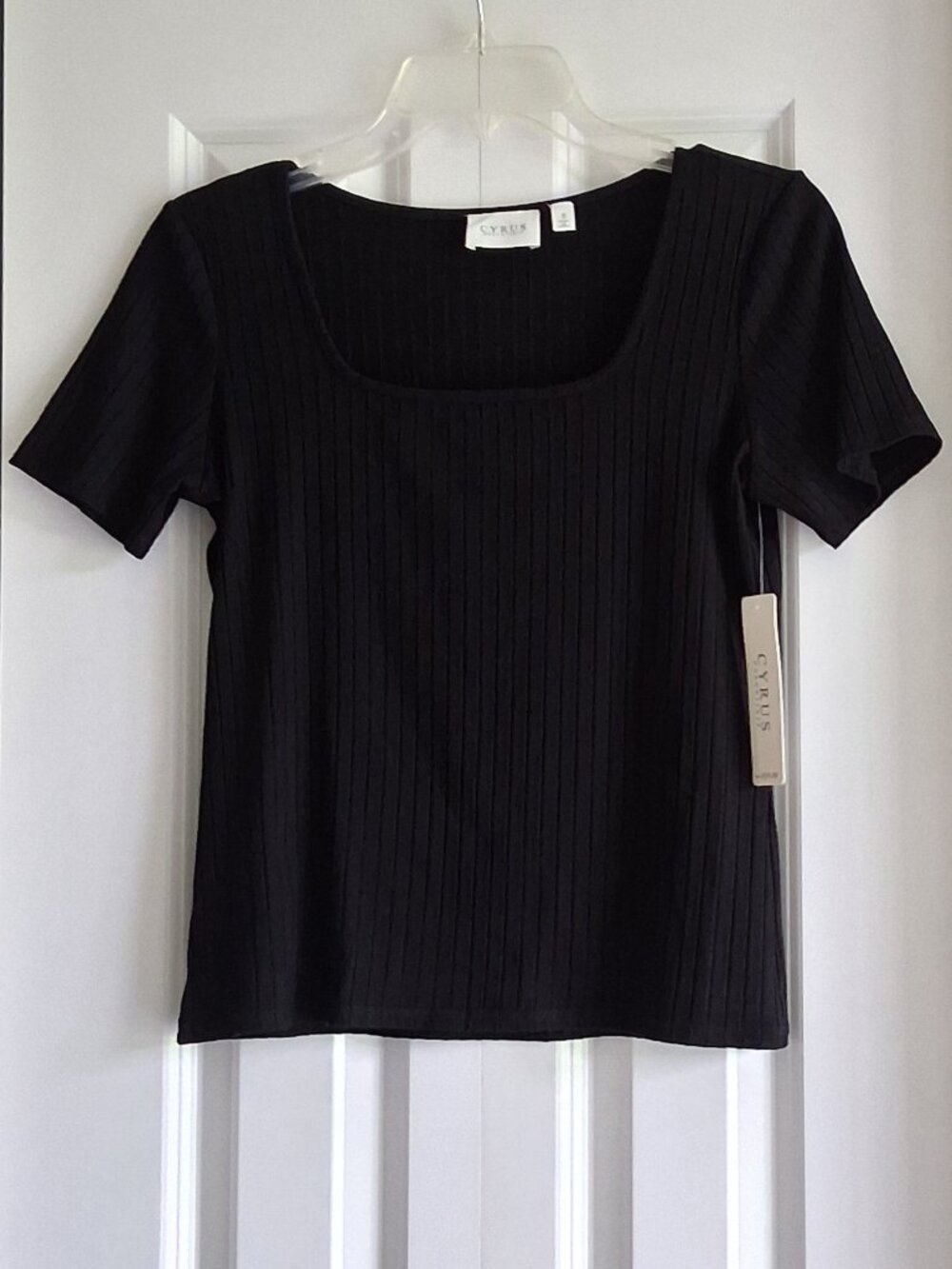 Cyprus Essentials Black Ribbed Short Sleeve Sweater Top Women's Size S